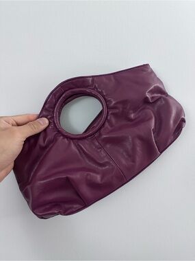 Plum Circle-Handle Leather Clutch